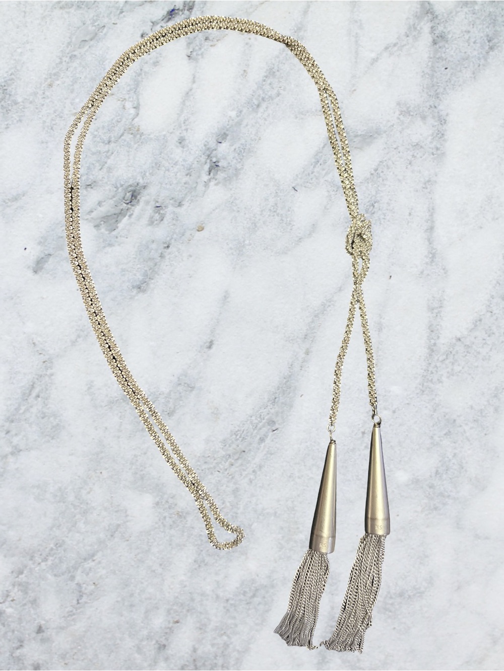 Kendra Scott Necklace Silver Tone PHARA Fringe Tassel Lariat Rope 48.5" Long - Picture 2 of 4